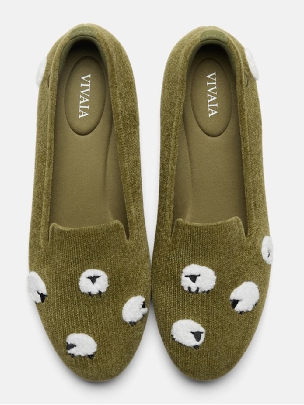 NEW Vivaia Audrey Round Toe Embroidered Loafer Olive Drab Blacknose Sheep Size 8 - Picture 1 of 12